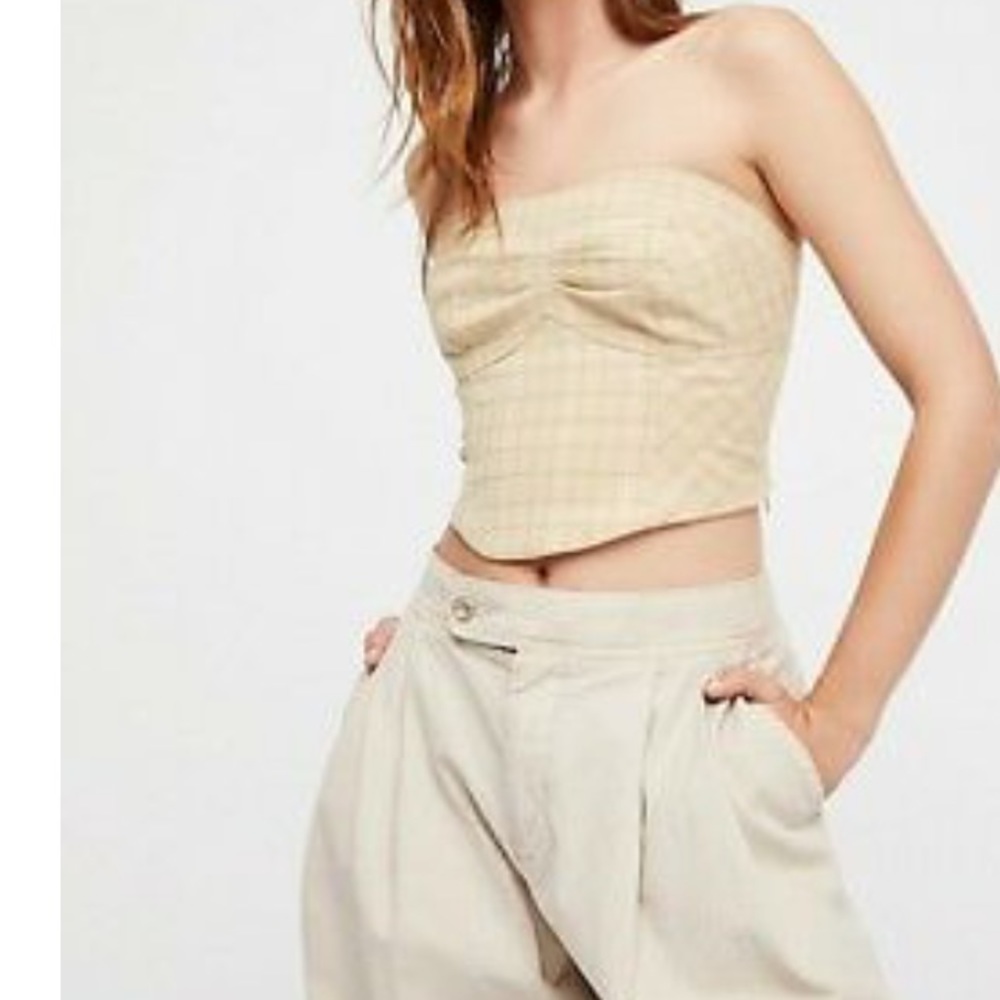 Free People Out West Plaid Tan Corset Top